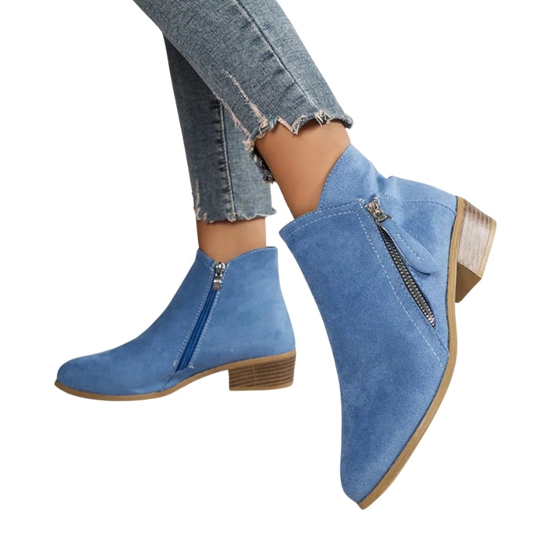 Kaia | Women’s Suede Ankle Boots with Side Zip and Block Heel