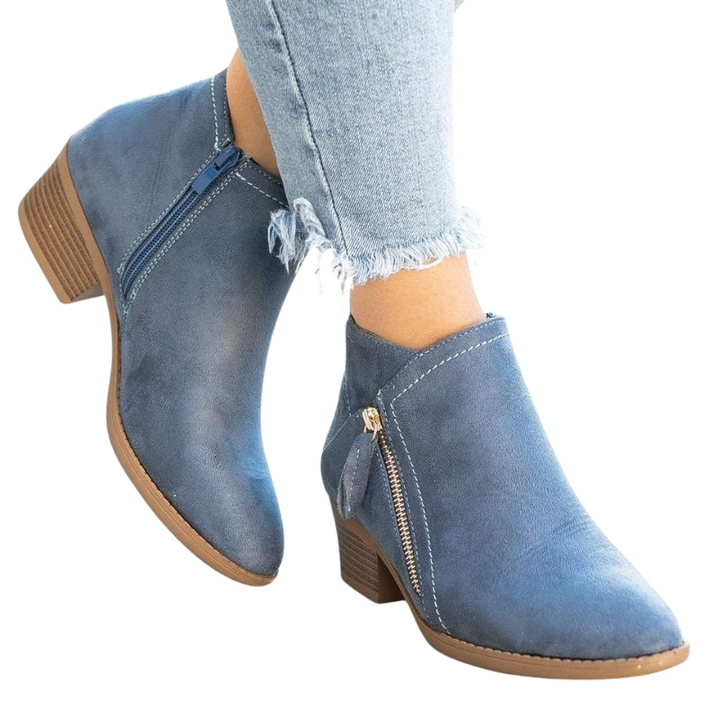 Kaia | Women’s Suede Ankle Boots with Side Zip and Block Heel