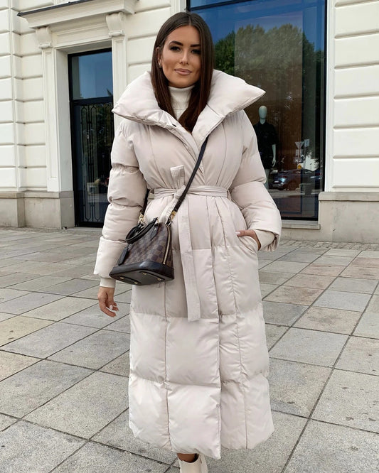 Mykka | Women’s Long Quilted Puffer Jacket with Adjustable Belt