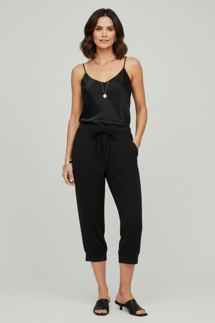 Riley | Women’s Sleeveless Capri Jumpsuit with Drawstring Waist