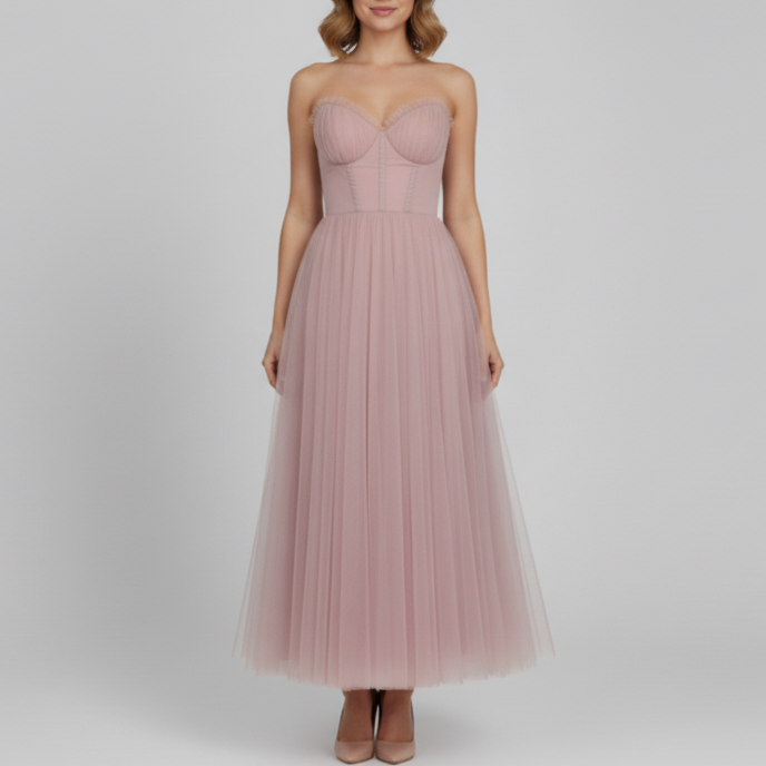 Roslyn | Women’s Strapless Tulle Midi Dress