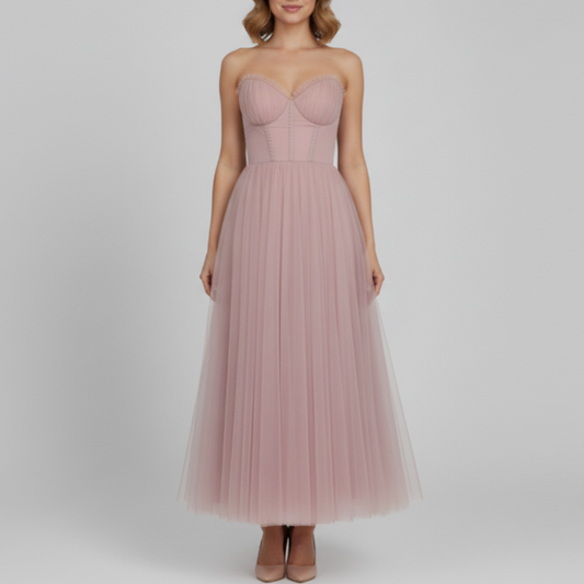 Roslyn | Women’s Strapless Tulle Midi Dress