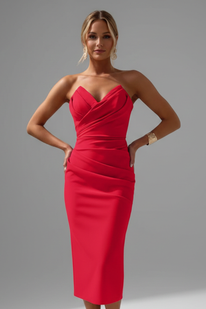 Alessia | Women’s Strapless Ruched Bodycon Midi Dress