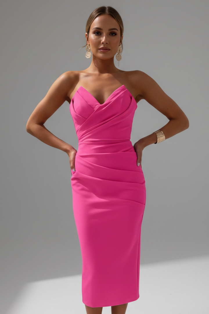 Alessia | Women’s Strapless Ruched Bodycon Midi Dress