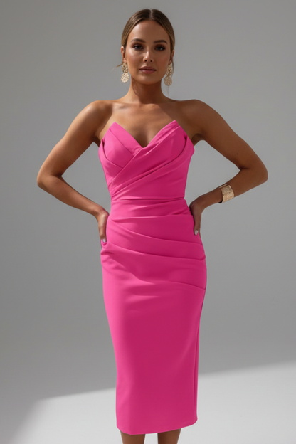Alessia | Women’s Strapless Ruched Bodycon Midi Dress