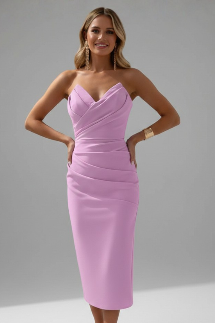 Alessia | Women’s Strapless Ruched Bodycon Midi Dress