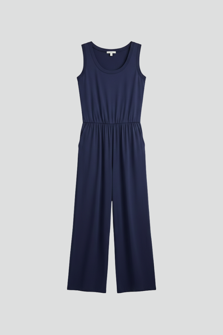 Colette | Women’s Crew Neck Wide Leg Jumpsuit with Elastic Waist
