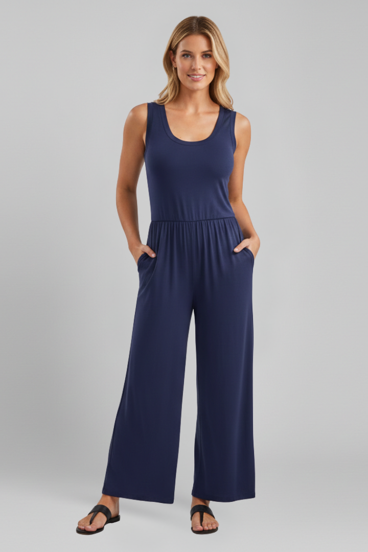 Colette | Women’s Crew Neck Wide Leg Jumpsuit with Elastic Waist