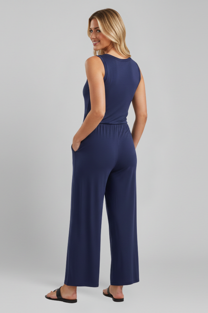 Colette | Women’s Crew Neck Wide Leg Jumpsuit with Elastic Waist