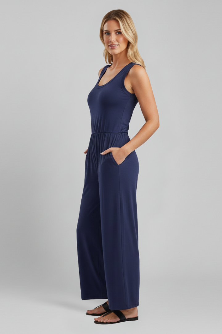 Colette | Women’s Crew Neck Wide Leg Jumpsuit with Elastic Waist