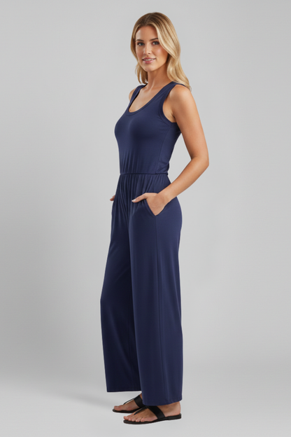 Colette | Women’s Crew Neck Wide Leg Jumpsuit with Elastic Waist