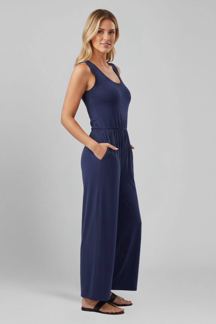 Colette | Women’s Crew Neck Wide Leg Jumpsuit with Elastic Waist