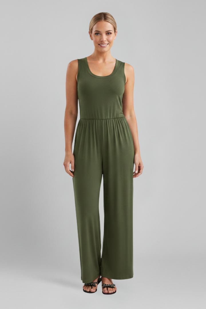 Colette | Women’s Crew Neck Wide Leg Jumpsuit with Elastic Waist