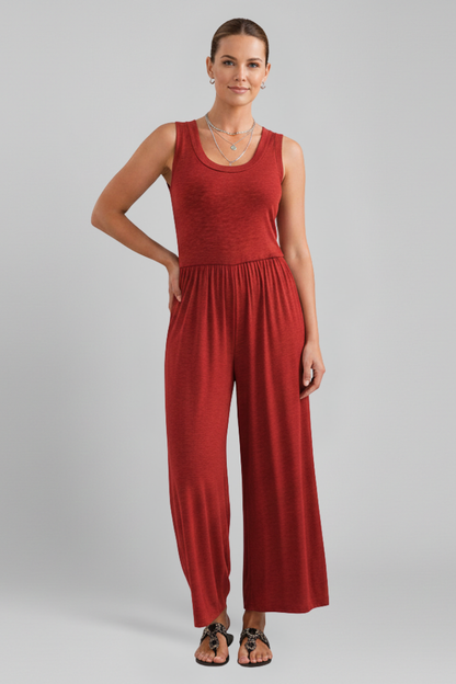 Colette | Women’s Crew Neck Wide Leg Jumpsuit with Elastic Waist