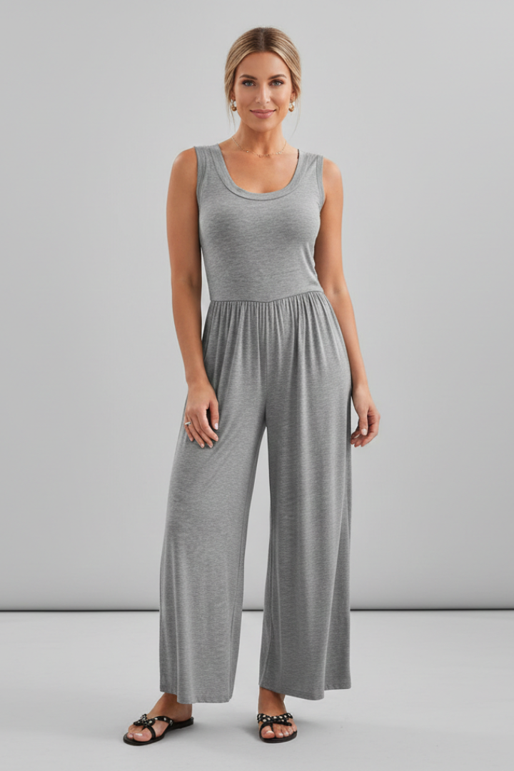 Colette | Women’s Crew Neck Wide Leg Jumpsuit with Elastic Waist