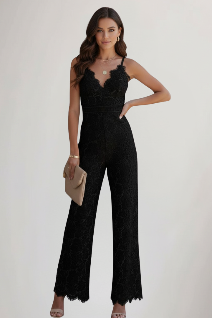 Aniston | Women’s Sleeveless Lace V-Neck Wide Leg Jumpsuit