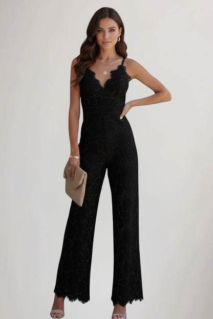Aniston | Women’s Sleeveless Lace V-Neck Wide Leg Jumpsuit
