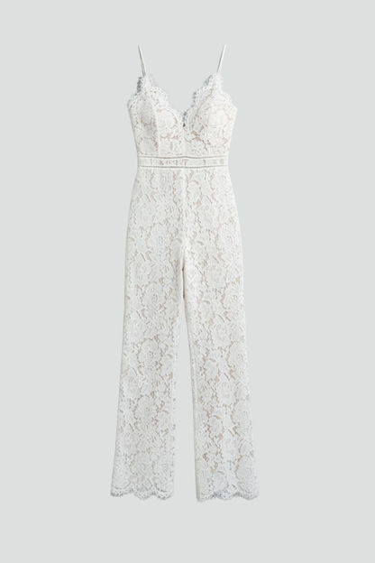 Aniston | Women’s Sleeveless Lace V-Neck Wide Leg Jumpsuit