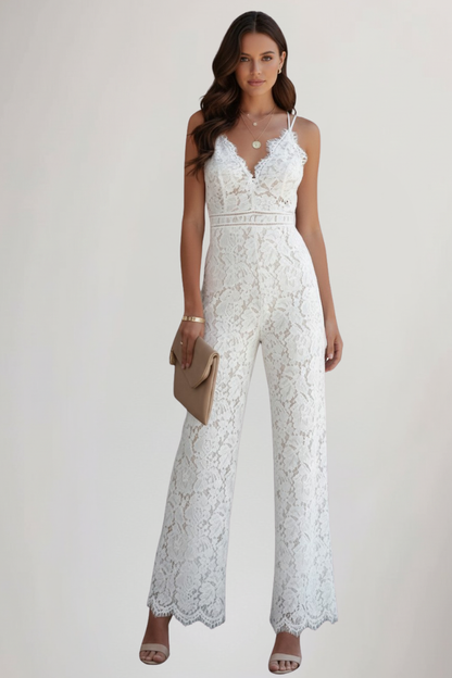 Aniston | Women’s Sleeveless Lace V-Neck Wide Leg Jumpsuit