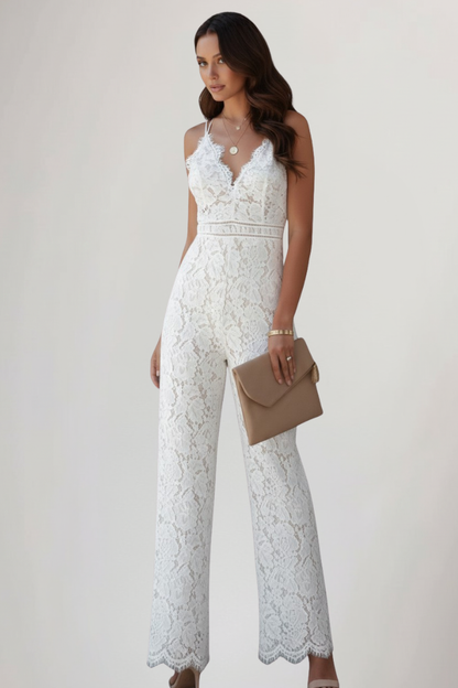 Aniston | Women’s Sleeveless Lace V-Neck Wide Leg Jumpsuit