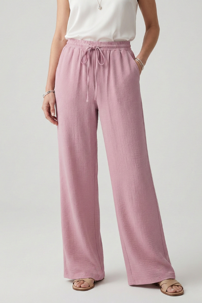 Leighton | Women’s Casual Palazzo Pants with Drawstring Waist and Side Pockets