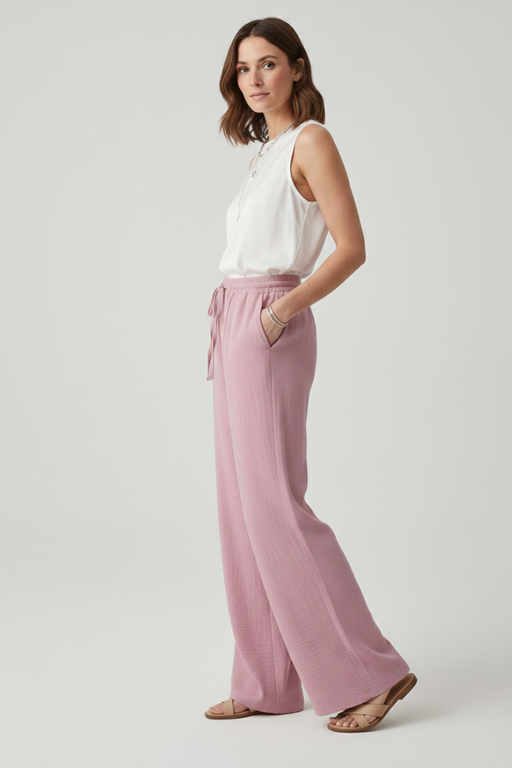 Leighton | Women’s Casual Palazzo Pants with Drawstring Waist and Side Pockets