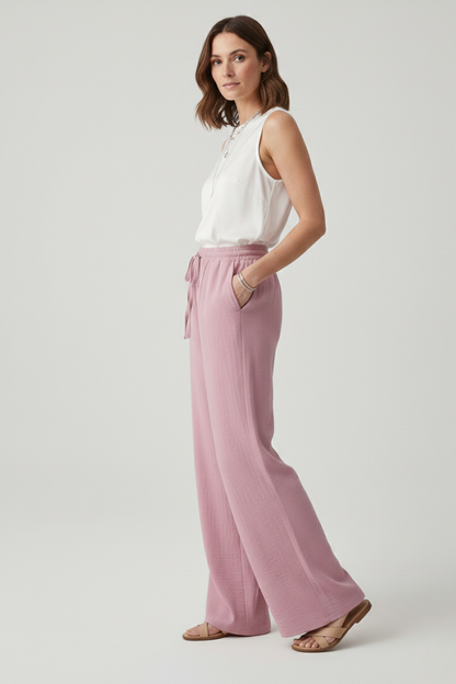 Leighton | Women’s Casual Palazzo Pants with Drawstring Waist and Side Pockets