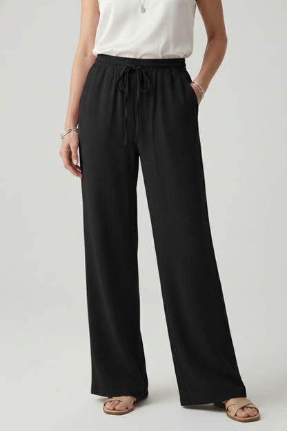 Leighton | Women’s Casual Palazzo Pants with Drawstring Waist and Side Pockets