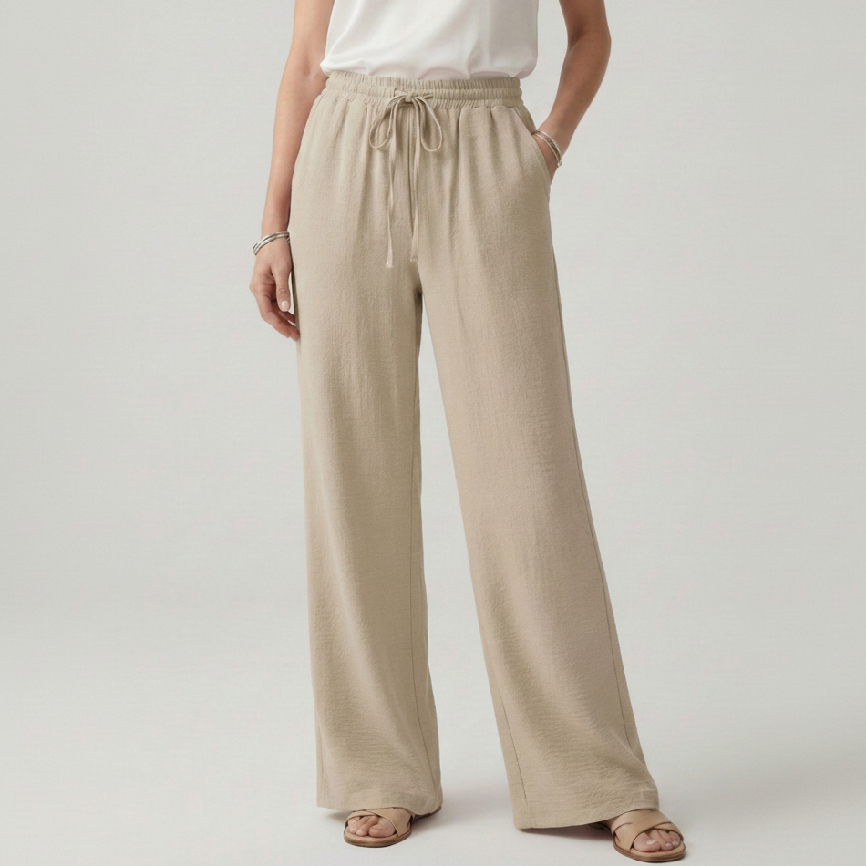 Leighton | Women’s Casual Palazzo Pants with Drawstring Waist and Side Pockets