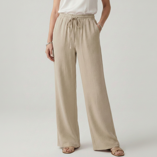 Leighton | Women’s Casual Palazzo Pants with Drawstring Waist and Side Pockets