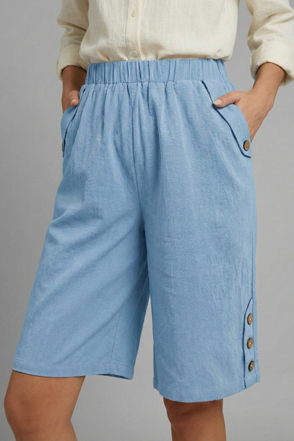 Camber | Women’s Elastic Waist Wide Leg Shorts with Button Detail
