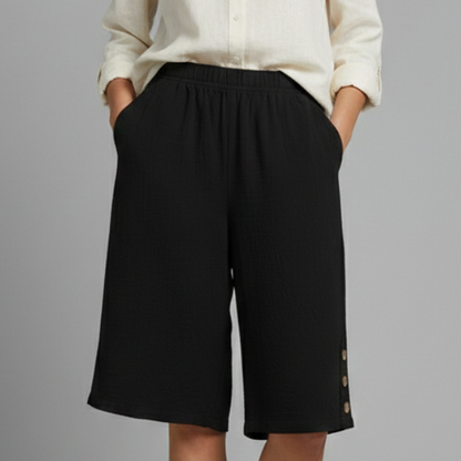 Camber | Women’s Elastic Waist Wide Leg Shorts with Button Detail