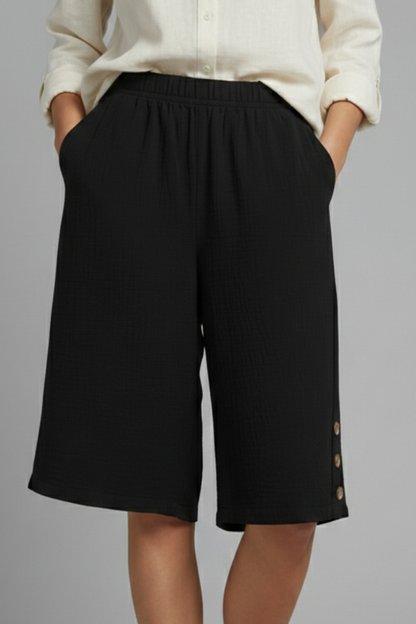 Camber | Women’s Elastic Waist Wide Leg Shorts with Button Detail