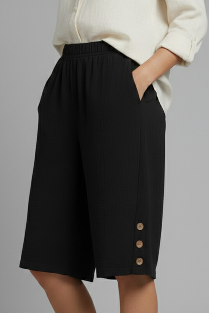 Camber | Women’s Elastic Waist Wide Leg Shorts with Button Detail