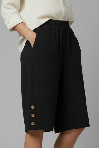 Camber | Women’s Elastic Waist Wide Leg Shorts with Button Detail