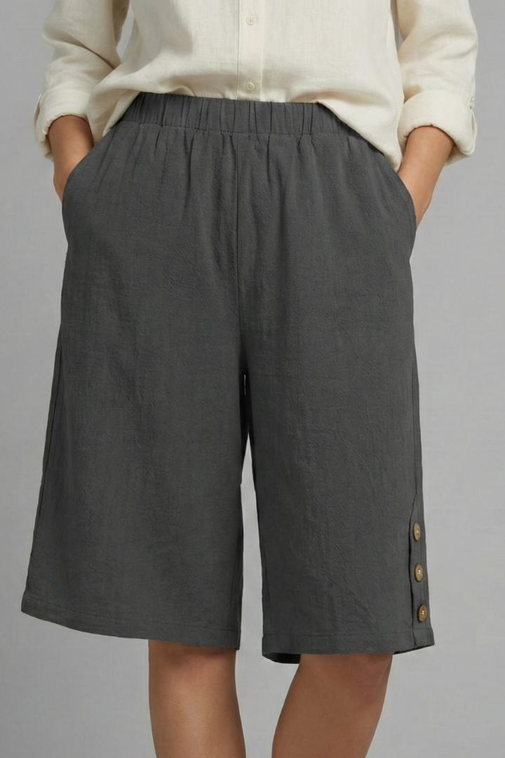 Camber | Women’s Elastic Waist Wide Leg Shorts with Button Detail