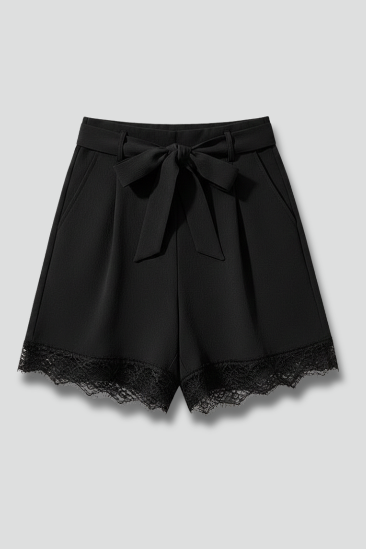 Lennox | Women’s Tie Waist Shorts with Lace Trim Detail