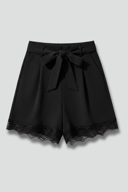 Lennox | Women’s Tie Waist Shorts with Lace Trim Detail