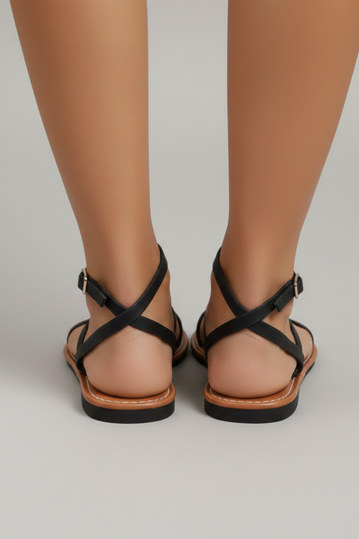 Lyra | Women’s Strappy Flat Sandals with Ankle Strap and Open Toe