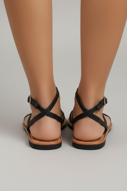 Lyra | Women’s Strappy Flat Sandals with Ankle Strap and Open Toe