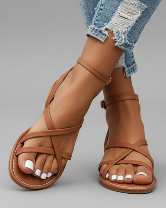 Lyra | Women’s Strappy Flat Sandals with Ankle Strap and Open Toe