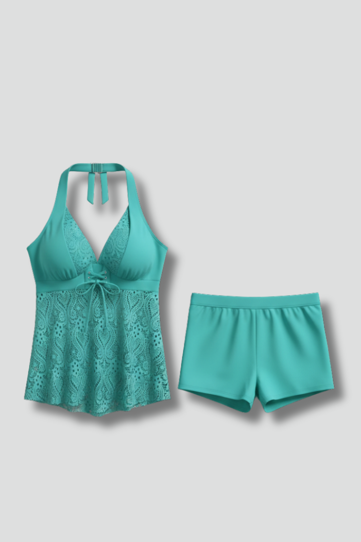 Delaney | Women’s Lace Overlay Tankini Set with Shorts