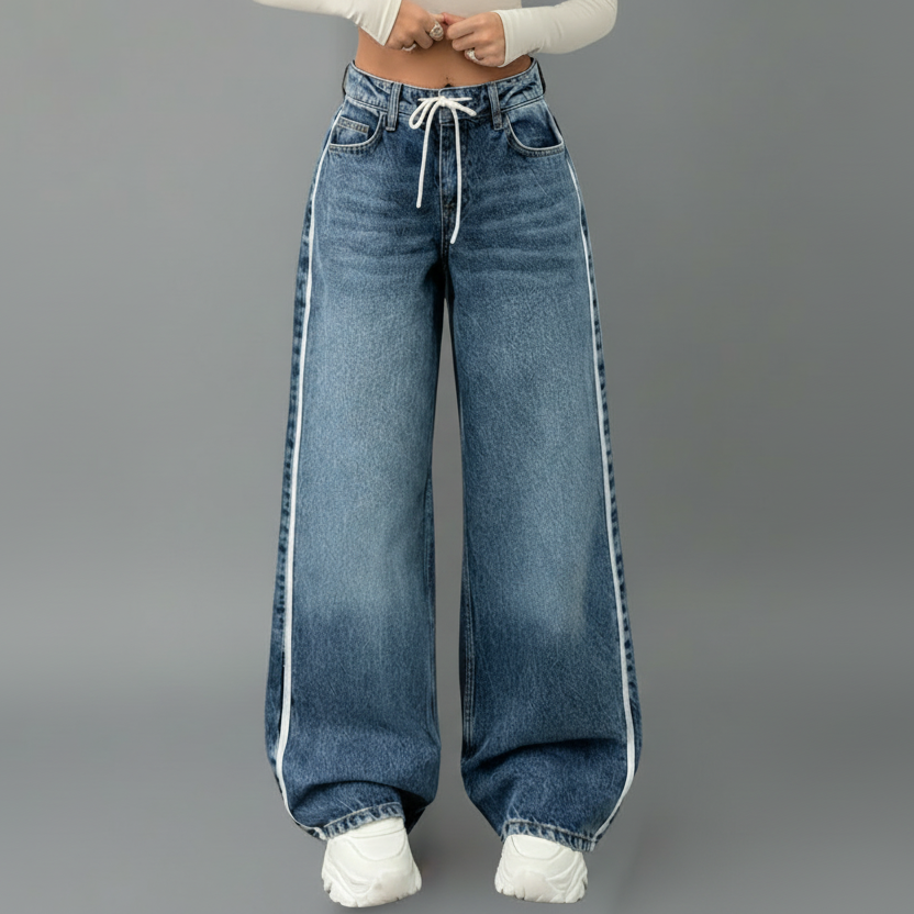 Lennox | Women’s Relaxed Wide-Leg Denim Jeans with Drawstring Detail