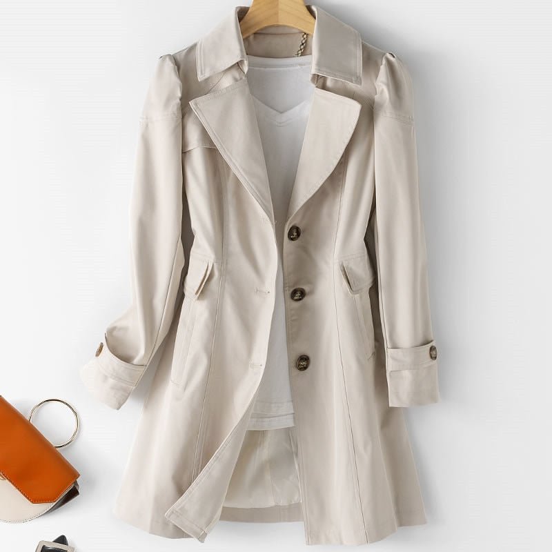 Noelle | Women’s Long Trench Coat With Single Button Row