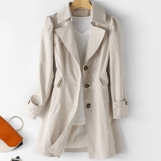 Noelle | Women’s Long Trench Coat With Single Button Row