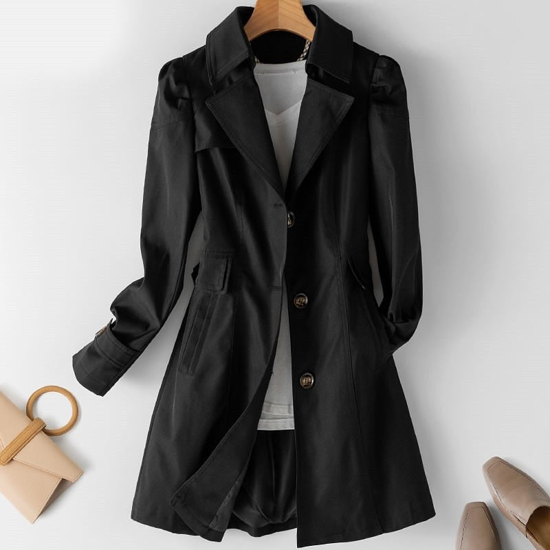 Noelle | Women’s Long Trench Coat With Single Button Row