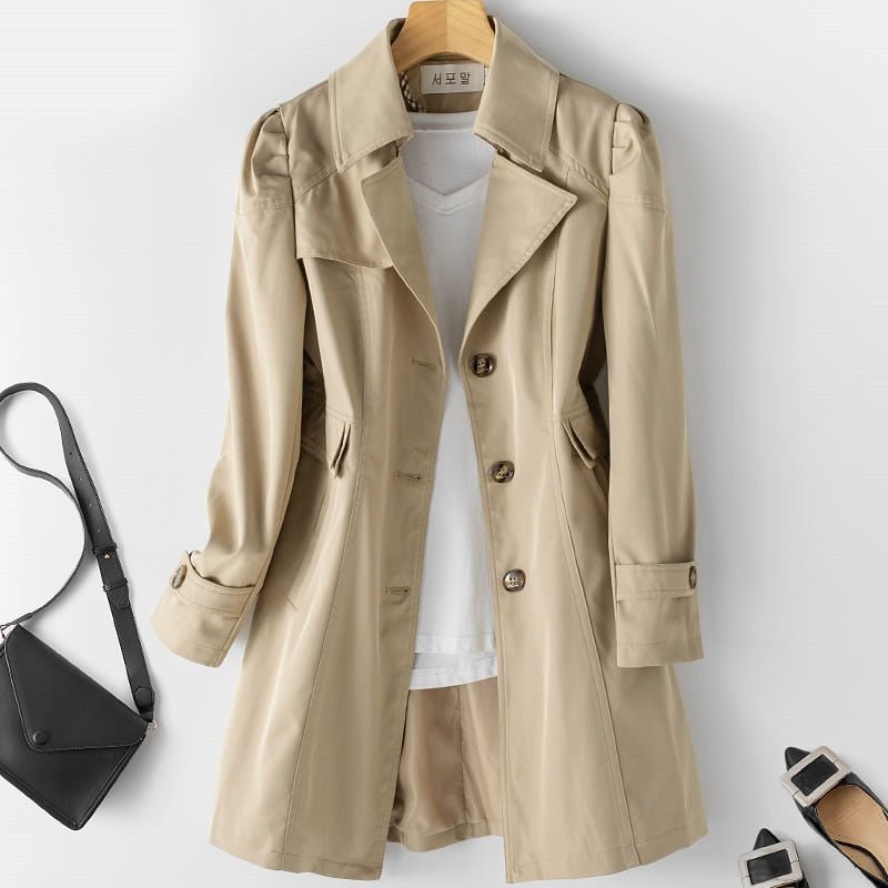 Noelle | Women’s Long Trench Coat With Single Button Row