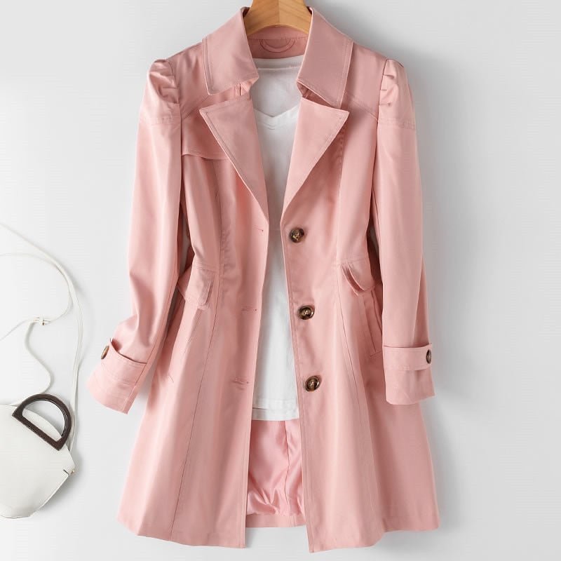 Noelle | Women’s Long Trench Coat With Single Button Row