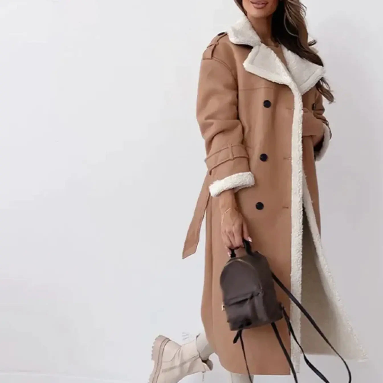 Elsa | Women’s Longline Faux-Shearling Winter Coat