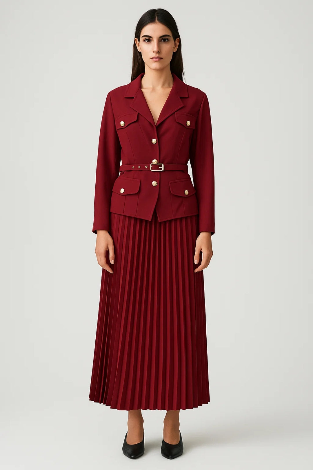 Potts | Women’s Double Breasted Blazer Pleated Skirt Set